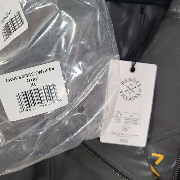 STAR WARS Moto Jacket Faux Leather Patches Gray Brown Sz XL - Picture 4 of 8